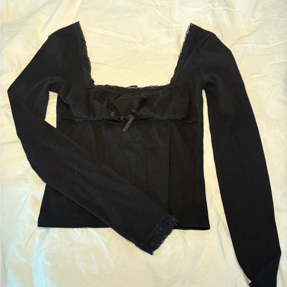 Forever 21 Black Long Sleeve Lace Top